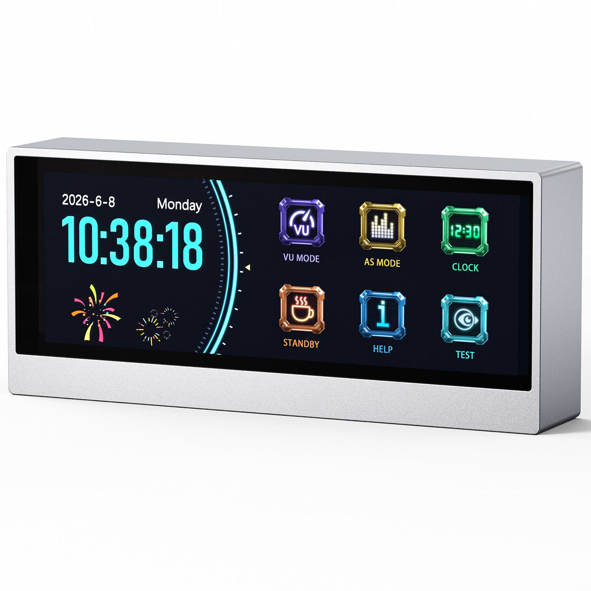 Douk Audio TX7 – Visualizador de Audio: VU Meter, Espectro Musical y Reloj de Escritorio
